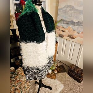 New Colorblock Mix Blend Stylish Eyelash Yarn Rectangular Crochet Scarf.